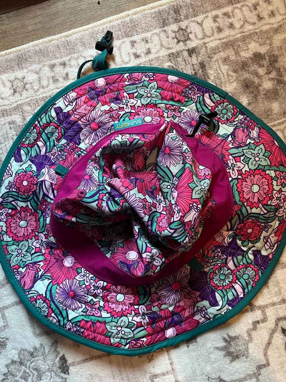 Floral Packable Sun Hat - Pink & Teal